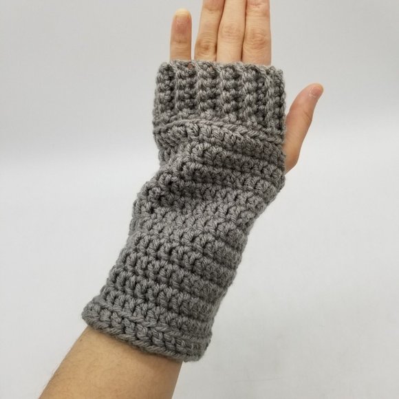 2 Pairs of Handmade Crochet Wrist Warmers, Grey and Ivory Winter Accessory - Picture 7 of 16